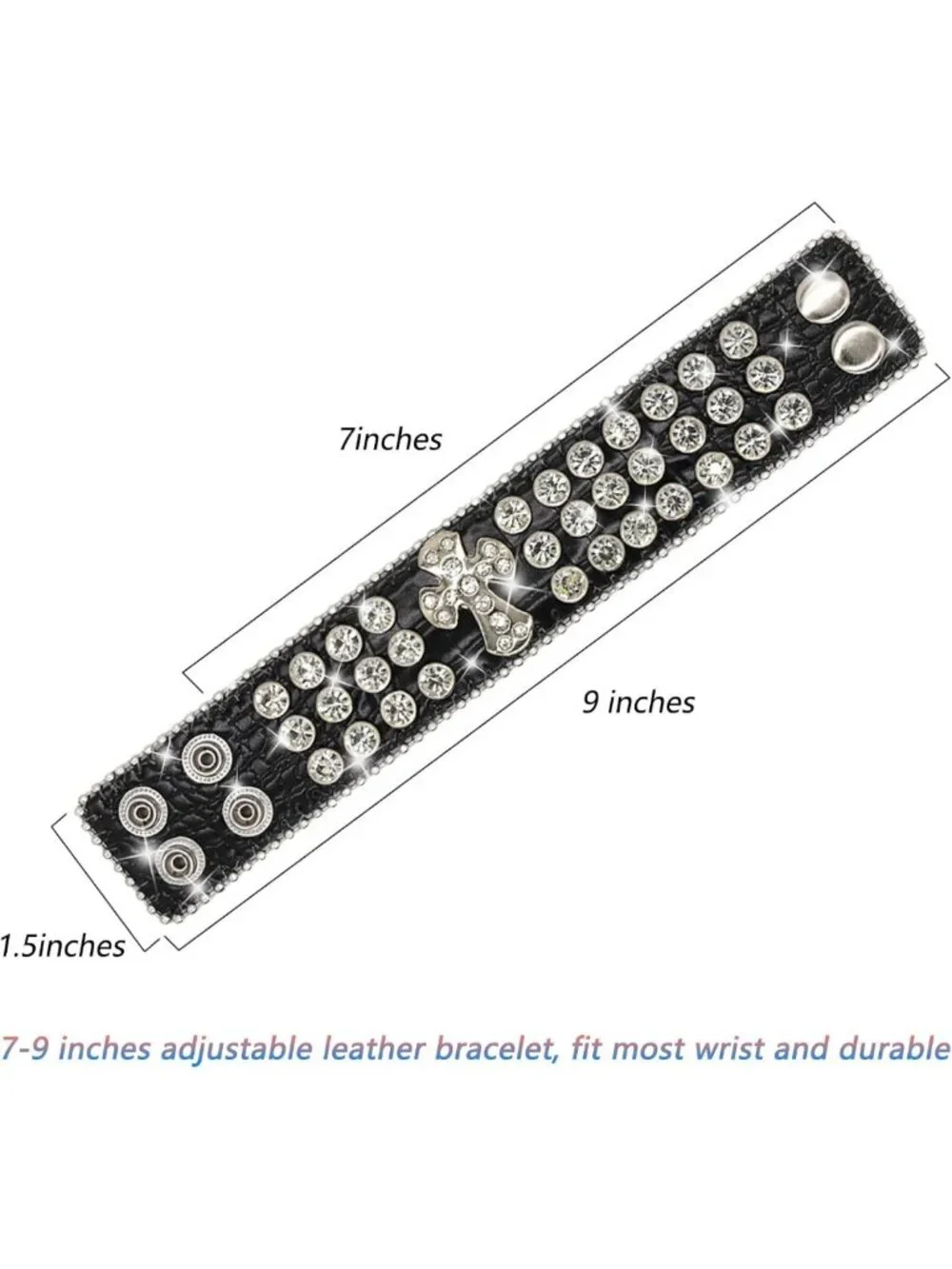 Rhinestone Studded Leather Bracelet for Men & Women | Adjustable Y2K Cross Skull